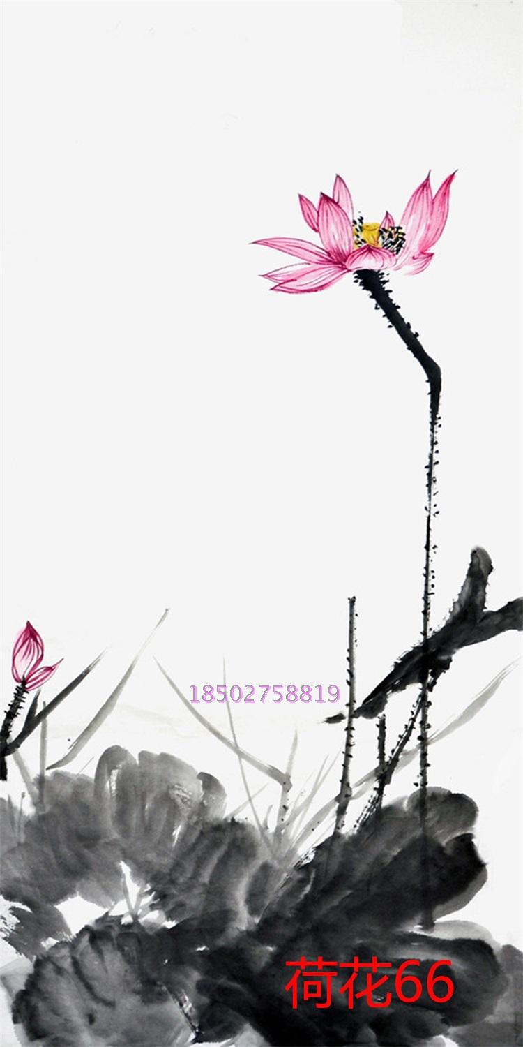 Custom-made high-grade entrance partition screen clip silk clip painting splashing ink Chinese painting Tempered silk art glass Chinese painting lotus