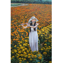Sun Zhonghai The Sound of the FluteRealistic oil on canvas