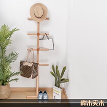  Floor-to-ceiling hanging clothes rod indoor hanger clothes hang household hanging bag simple towel rack multi-function simple coat rack wood