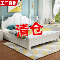 Solid wood bed Modern simple pastoral 1 8 meters household double bed Economy 1 5m master bedroom 1 2 soft single bed