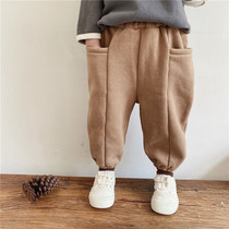 Crooked girl Korean childrens clothing childrens fleece padded slacks trousers winter loose splicing transport bloomers