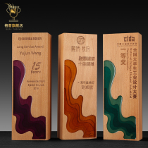 Crystal trophy custom creative solid wood glass trophy medal custom enterprise free lettering excellent employee trophy