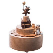 Taiwan Jeanard Wood Rotating Eight Music Boxes Small Bear Cake Gift Birthday Solid Wood Boy