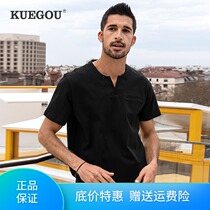 Cool clothes purchase summer dress trend V collar mens short sleeve clothes 2021 new mens black T-shirt blouse 90031