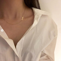 Method of French cross golden necklace adjustable through body 925 pure silver individuality inclined padlock bone chain temperament woman