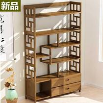 Floor-to-ground bog shelf background wall shelf new Chinese floor-standing storage solid wood small tea shelf cabinet