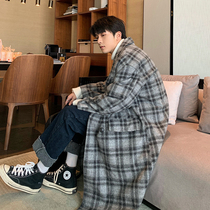 Hualun winter vintage plaid long over-the-knee woolen coat men loose tweed coat autumn winter thick handsome
