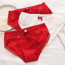 Ladies big red underwear womens original year of cotton girls Japanese high school students girls lace wedding breifs