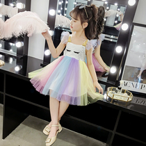 3 girls dress summer dress 2020 new style 5 fashionable 6 children Net Red Girl summer princess skirt 8 years old