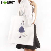 Kangbai casual simple small fresh tote bag Student crossbody shoulder large capacity canvas bag storage bag shopping bag