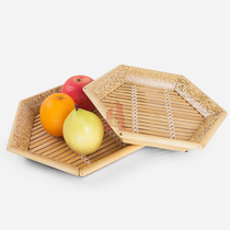 Hexagon tiger skin handle bamboo tray tea tray snack plate pattern fruit hotel sushi snack noodle tray