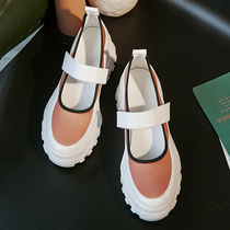 Single shoes female 2021 summer Joker thick-soled boat shoes Korean version of leather Velcro muffin casual shoes increased shallow shoes