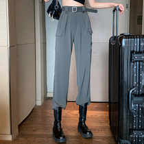 Large size fat sister mm high waist overalls pants 2021 summer clothes new womens straight drape wide leg pants loose Thin Thin
