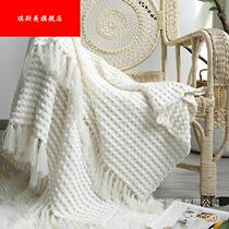 American white blanket Cheniel knitted blanket cover sofa blanket carpet and blanket tail blanket