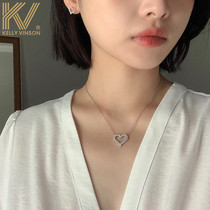  Niche design S925 sterling silver love necklace Female light luxury diamond-encrusted temperament hollow peach heart pendant clavicle chain heart-shaped