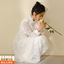  Dress childrens 2021 new early spring French design sense niche retro white lace autumn and winter inner match