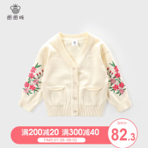 Girls  embroidery knitted cardigan Spring and Autumn thin childrens coat Baby sweater Baby sweater