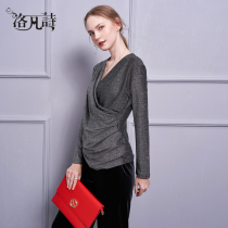 Luofan poem 2021 autumn new personalized design long sleeve fashion light mature style top solid color wild base shirt