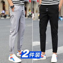 Pants men Korean version of the trend summer thin Joker foot ankle-length pants Thin Ice Silk casual sports trousers men
