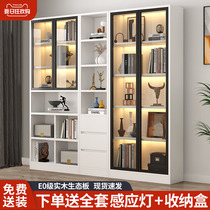 Light extravagant solid wood bookcase placing cabinet floor modern minimalist glass door bookcase cabinet with door lockers combination