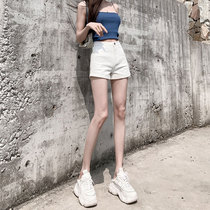 White shorts Women summer thin loose high waist a character 2021 new casual wide leg jeans thin ins tide