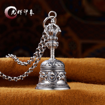 S925 sterling silver handmade drop magic bell rattles vintage pendant Silver pendant necklace Men and women couples magic amulet