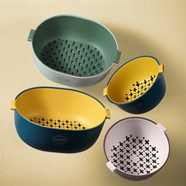 Except bacteria double drain basket water fruit pan kitchen plastic washing basin with lid vegetable basket home living room naughty deity