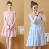 Pregnant Women summer short sleeve dress long fashion loose chiffon A- line dress summer stitching pregnant women skirt