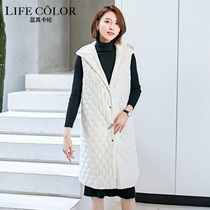 Sandwich and cotton cashmere coat with womens sleeveless vest quilted cotton liner with overcoat in long hooded women