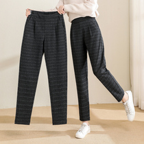 Plaid pants children 2021 new autumn and winter high waist womens pants small feet wool turnip pants Harun pants casual pants