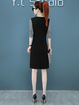 Temperament dress goddess fan 2021 new autumn fake two stripes stitching age slim long sleeve skirt