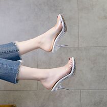 Fine Heel Sandals Women 2019 New Nightclub Women Feel Transparent High Heels Outside Wearing Crystal Cool Slippers