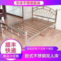 European-style stainless steel bed 1 5 meters 1 8 meters double bed Modern simple single bed wrought iron bed shelf 304 customized