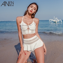 Net red dress split bikini female 2019 sexy high waist Belly Belly small chest gather steel support hot spring swimsuit cute