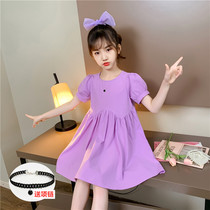 Girls dress new foreign bubble sleeves large size skirt cotton cotton children summer dress Net red purple princess dress