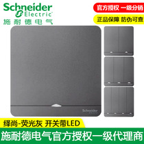 Schneider switch socket still fluorescent Gray LED black five-hole double USB deep space gray wall socket panel