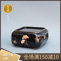 Taiwan Orioles Songs Burning Electric Pottery Stove Tea Stove Square Black Ground Gingko Veins Cooking Tea Stove Home Silent Silver Pot Burning Water Stove