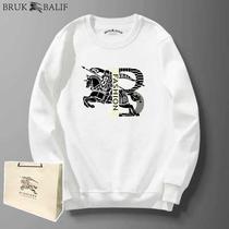 Zhuvan battle horse pure cotton sweater mens 2021 autumn winter new round collar white big code loose trend jacket man