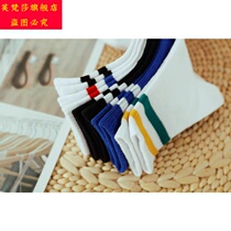 White socks control men and women Black Edge baseball cartoon socks summer socks Korean thin parallel bars all three bars