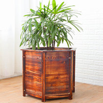 Outdoor woodpot landscape anti-corrosion carbonized wood outdoor wooden box wood hexagonal flower slot wooden balcony extra large