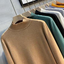 2021 autumn and winter new half high collar sweater in male collar needlework jersey undershirt Korean version trendy plus suede thickened line