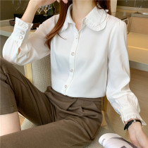Shirt Woman Design Sensation Small Crowd 2022 New Agaric Side Dolls Collar Long Sleeve Foreign Air Liner Slats Bottom Blouse