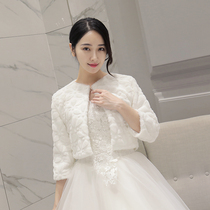 Bride wedding dress shawl Wedding cheongsam bridesmaid wool shawl jacket outer hair thickened to keep warm white spring and autumn women