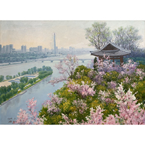 North Korean landscape oil painting first-class artist Park Quan Xue Qingliu Pavilion decoration painting