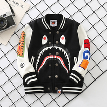 Tide card BAPE childlike eyes shark male and female children and autumn winter pure cotton baseball clothes kindergarten spring and autumn jacket