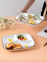 Sub-grid fat reduction plate Weight loss quantitative plate Household breakfast plate Ceramic childrens tableware Three-grid sub-plate bowl