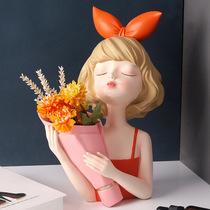 Modern minimalist butterfly knot girl holding flower pendulum piece living room TV cabinet room Home Decorative Handicraft
