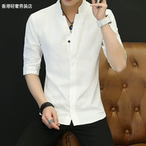 Tide Card Summer Stand-up Collar Shirt Male short sleeve Korean version Body Trend Casual Handsome 70% sleeves White shirt for men