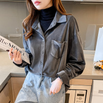 Gold Velvet Shirt Woman Autumn Winter Long Sleeve Plus Suede Thickened Retro Port Taste Loose Wear and Wear Lining Coat Outer Lap