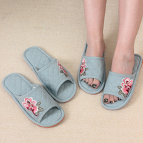 Colorful cotton linen embroidered couples home floor slippers for men and women indoor soft-bottomed beef tendon slippers sweat-absorbing and breathable